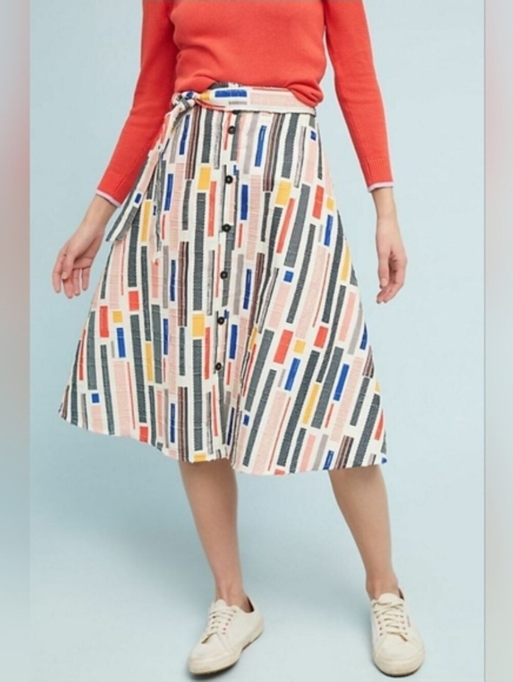 Hutch A-Line Midi Button Front Belted Skirt